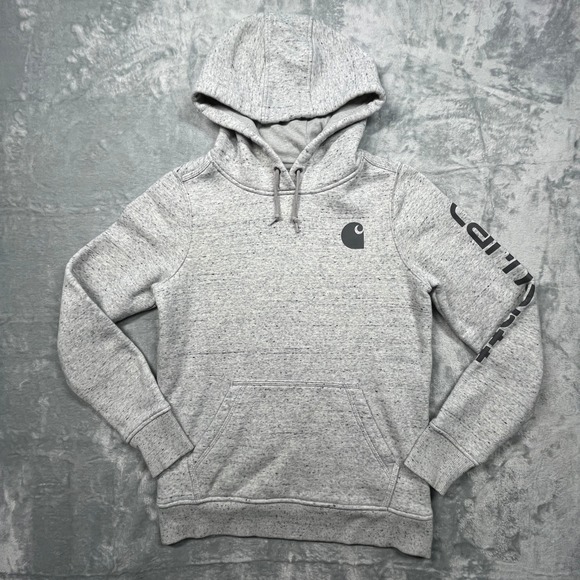 Carhartt Tops - Carhartt Hoodie Women XS Grey Relaxed Fit Logo Sleeve Graphic Sweatshirt